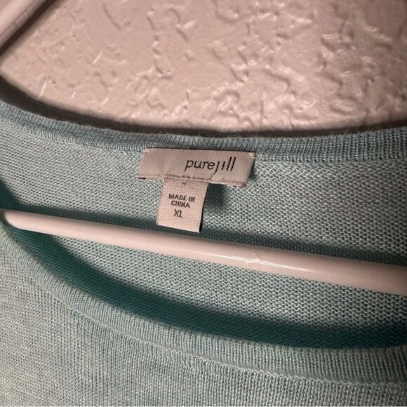 Pure J Jill Aqua Blue Linen Blend Asymmetrical Crochet Hem Tunic Top Size XL - Picture 3 of 10